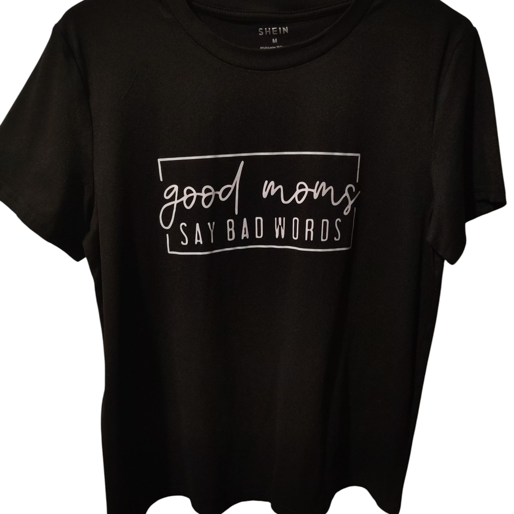 SHEIN Black Tee with White Graphic Text